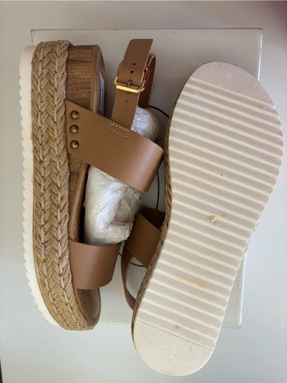 Steve Madden CICI Nude Leather Espadrille Wedge Sandals - Size 8 (NWT)